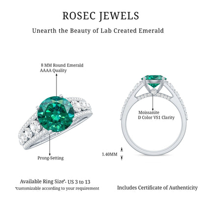 Certified 2 Carat Lab Grown Emerald Statement Engagement Ring with Side Stones