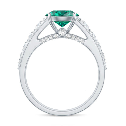 Certified 2 Carat Lab Grown Emerald Statement Engagement Ring with Side Stones