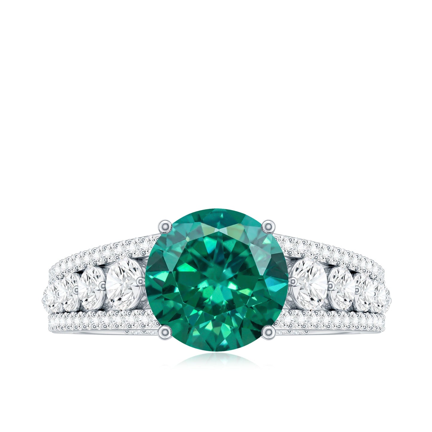 Certified 2 Carat Lab Grown Emerald Statement Engagement Ring with Side Stones