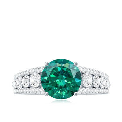 Certified 2 Carat Lab Grown Emerald Statement Engagement Ring with Side Stones
