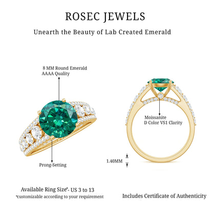 Certified 2 Carat Lab Grown Emerald Statement Engagement Ring with Side Stones