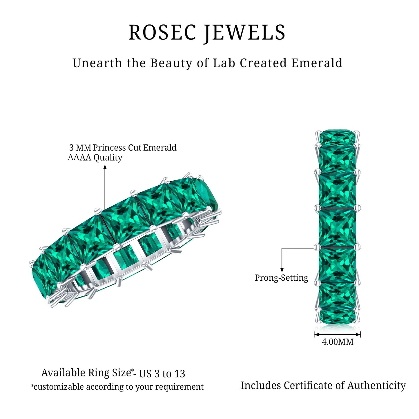 Princess Cut Lab Created Emerald Full Eternity Band