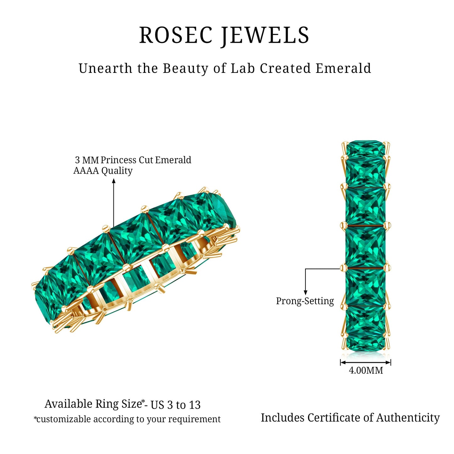 Princess Cut Lab Created Emerald Full Eternity Band