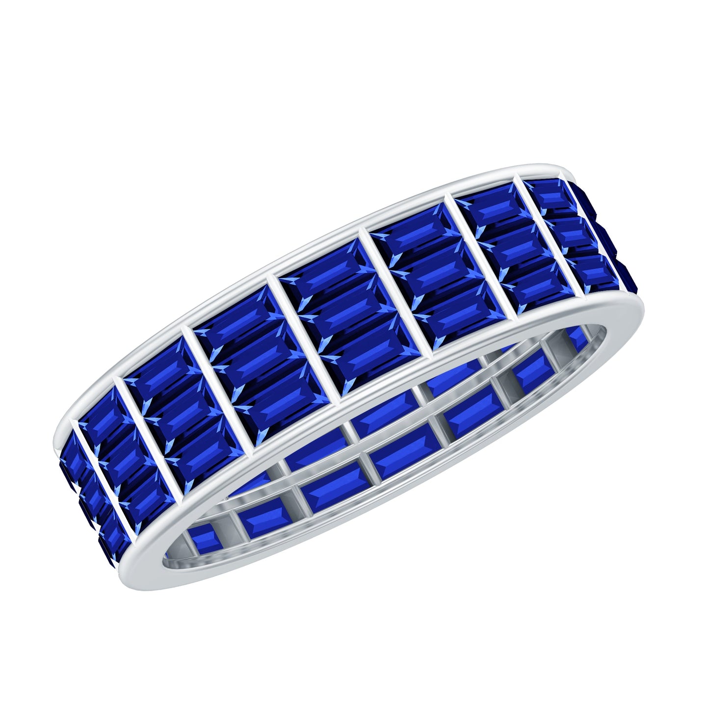 Channel Set Lab Grown Blue Sapphire Wide Eternity Band Ring