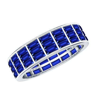 Channel Set Lab Grown Blue Sapphire Wide Eternity Band Ring