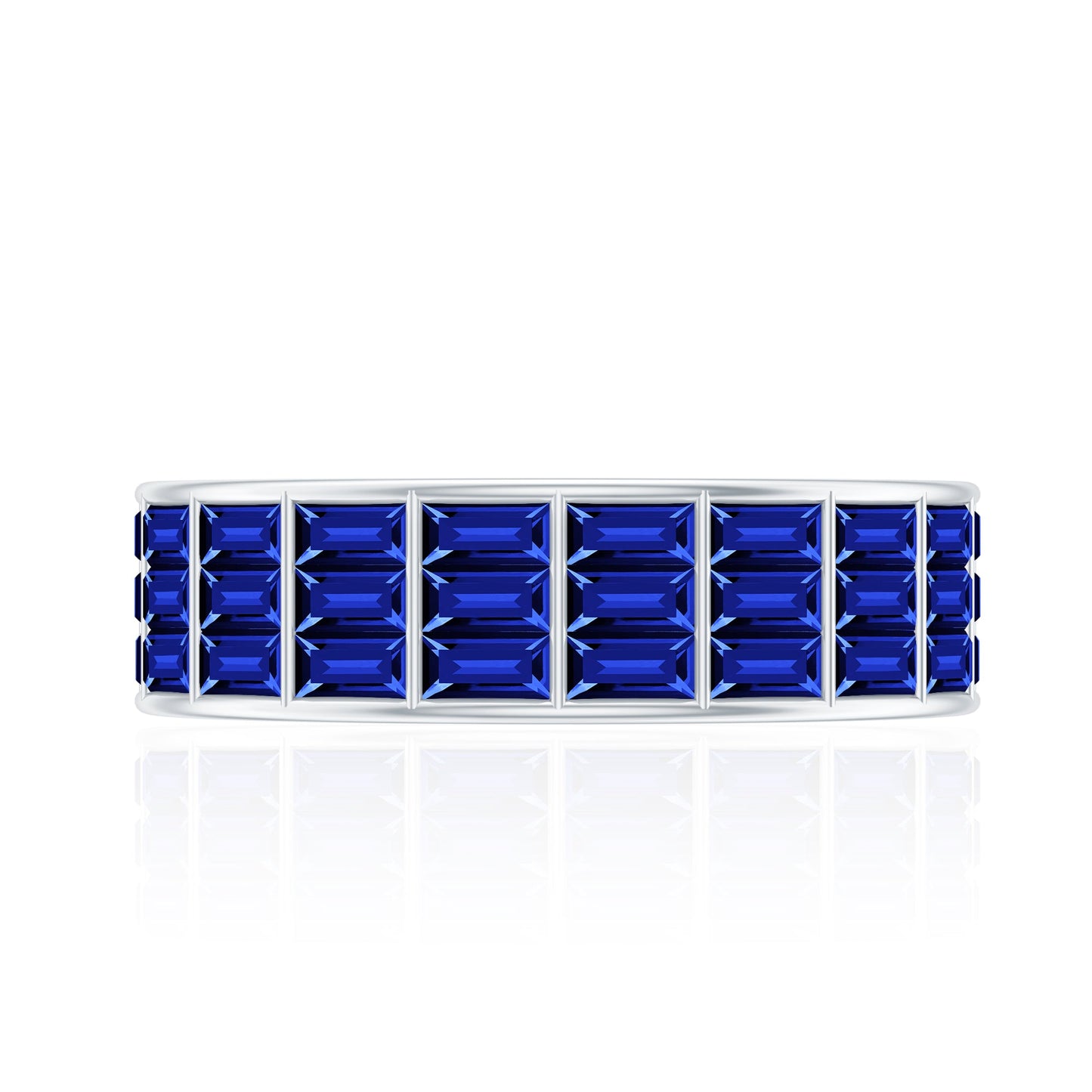 Channel Set Lab Grown Blue Sapphire Wide Eternity Band Ring