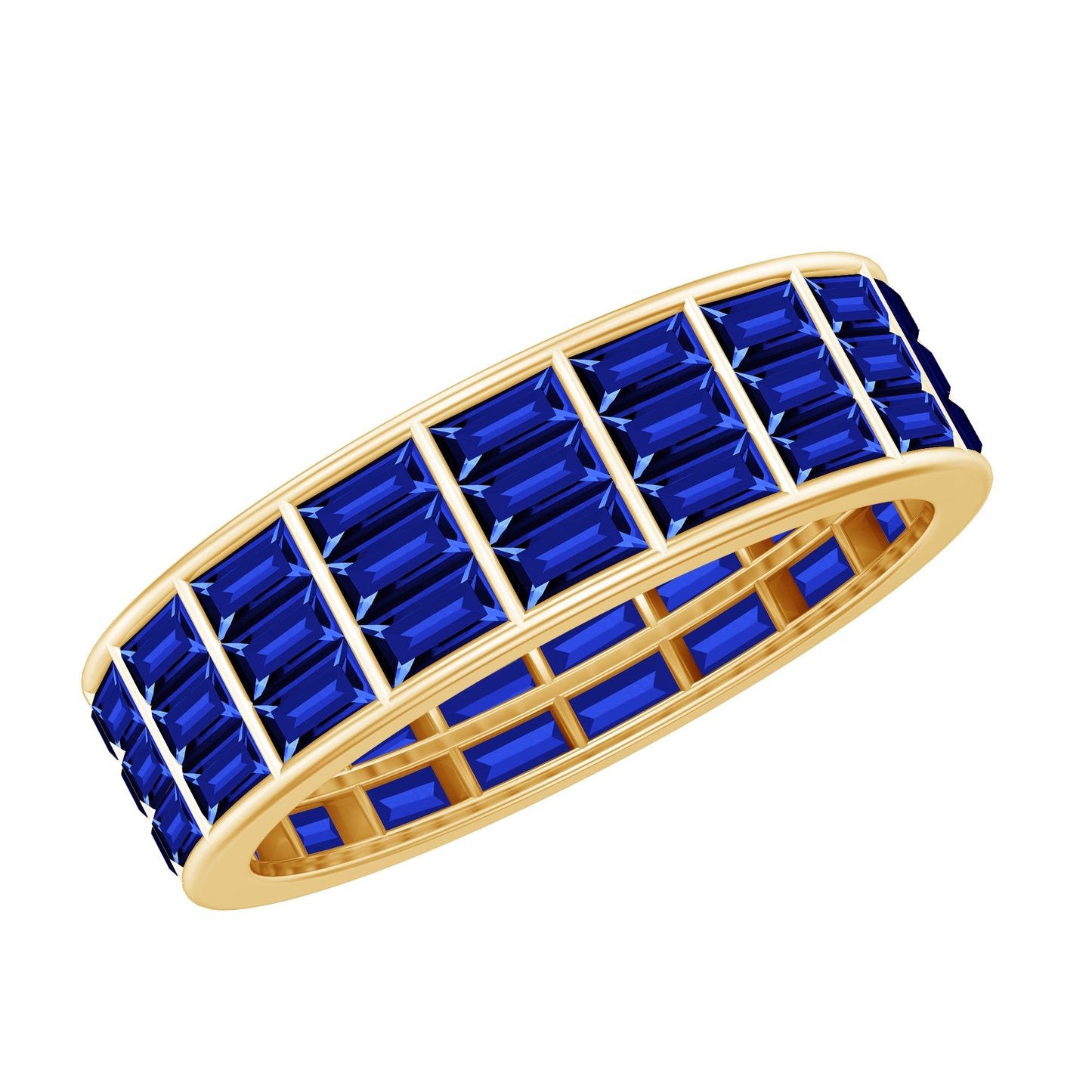 Channel Set Lab Grown Blue Sapphire Wide Eternity Band Ring