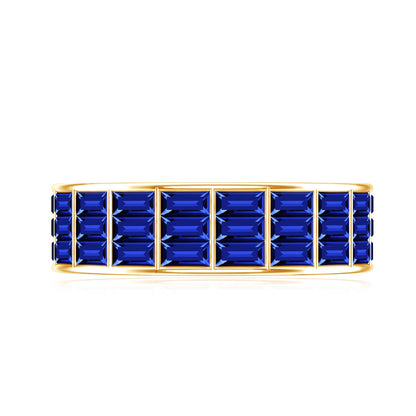Channel Set Lab Grown Blue Sapphire Wide Eternity Band Ring