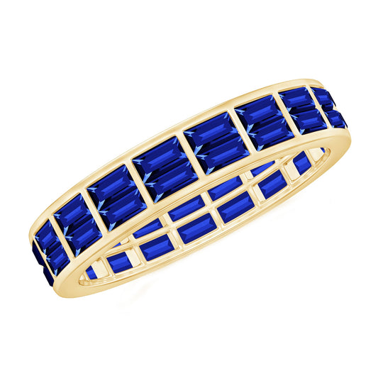 Certified Lab Grown Blue Sapphire Baguette Eternity Band in Channel Set