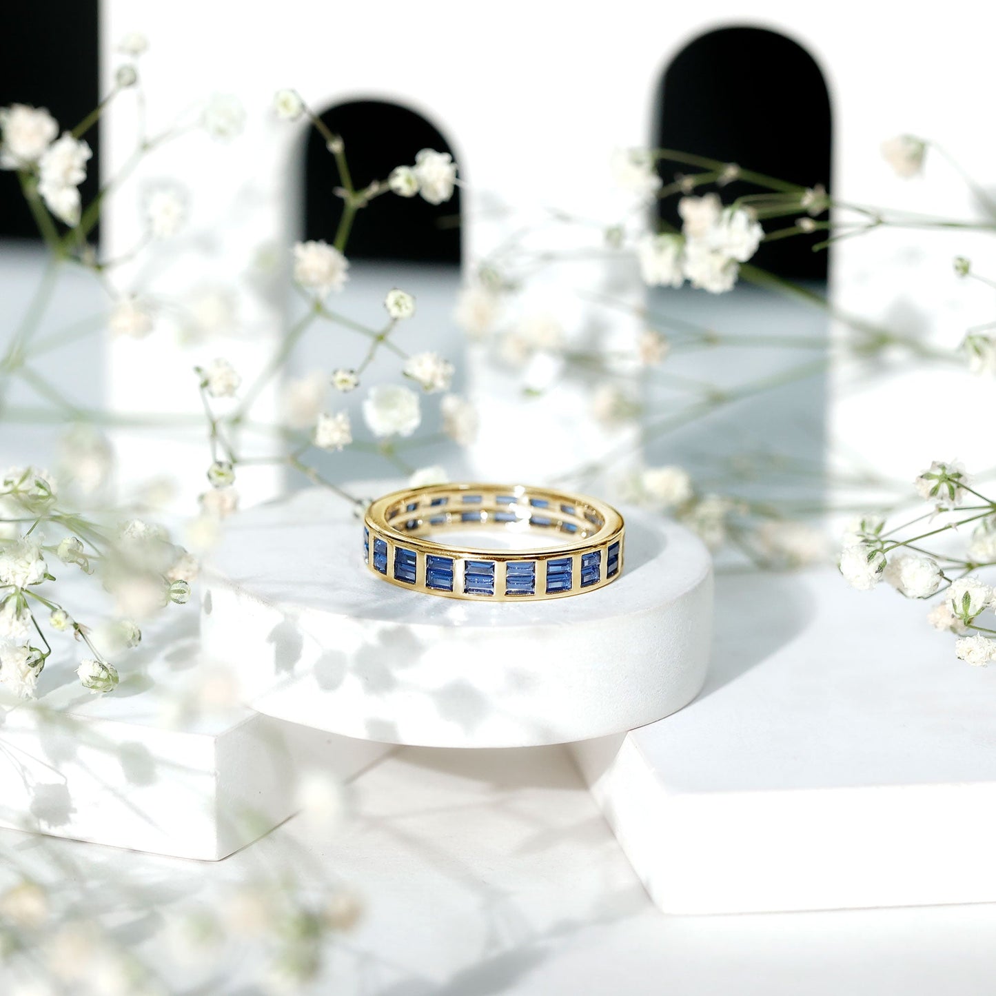 Certified Lab Grown Blue Sapphire Baguette Eternity Band in Channel Set