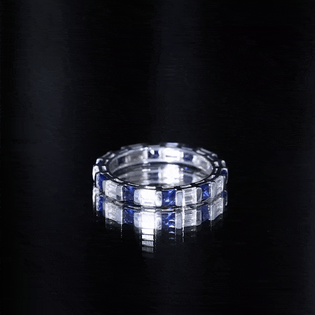 Certified Lab Grown Blue Sapphire Eternity Band Ring with Moissanite