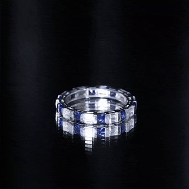 Certified Lab Grown Blue Sapphire Eternity Band Ring with Moissanite