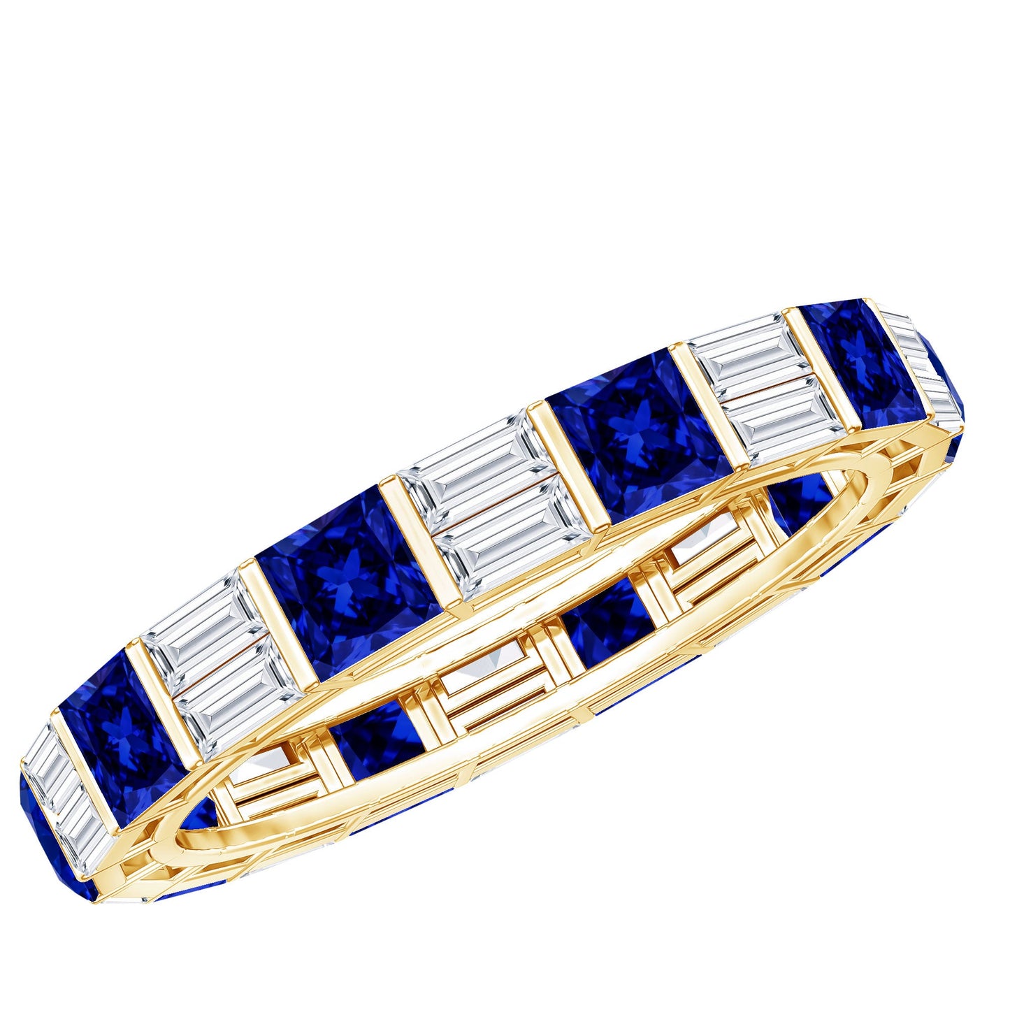Certified Lab Grown Blue Sapphire Eternity Band Ring with Moissanite