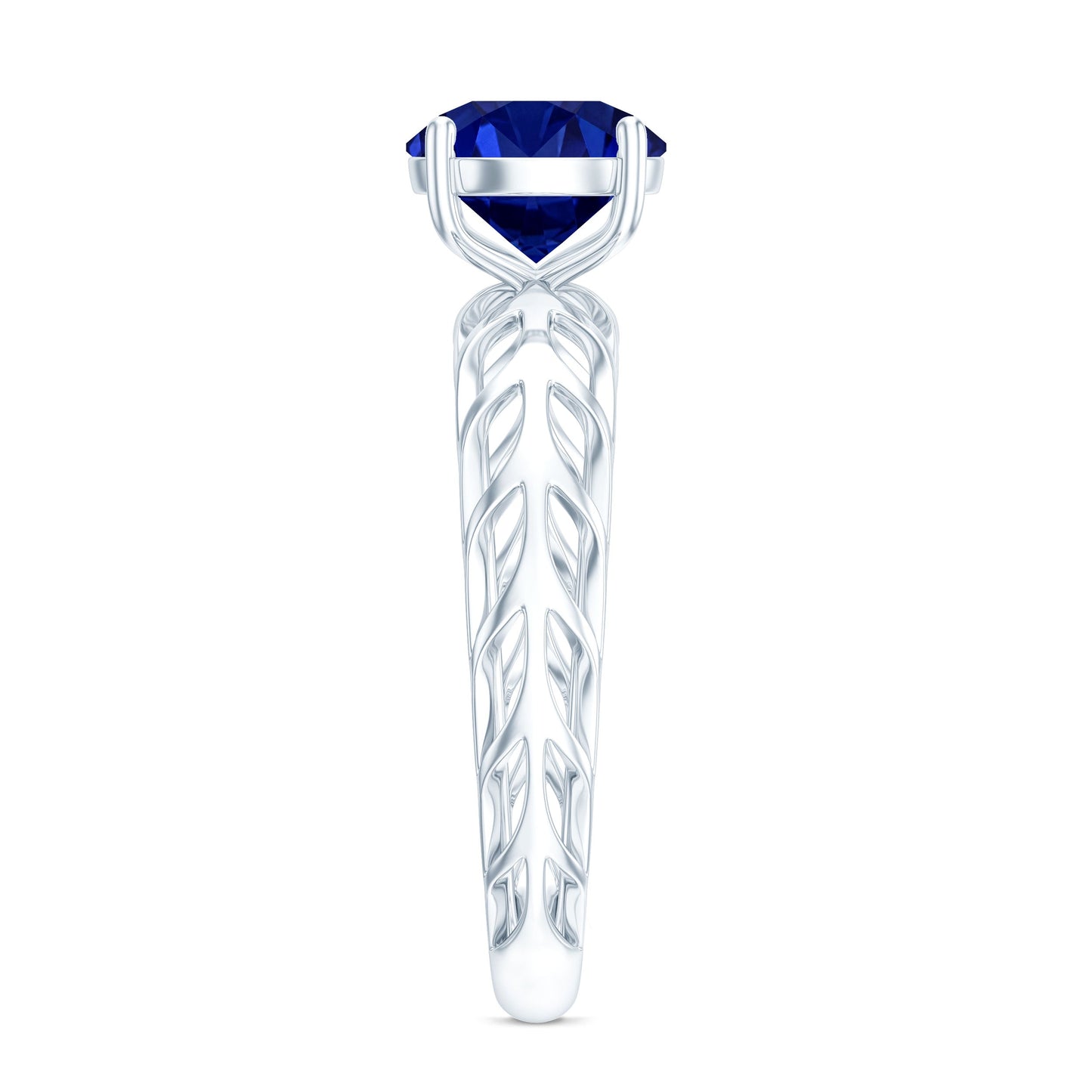 AAAA Quality Lab Created Blue Sapphire Solitaire Ring with Filigree Shank