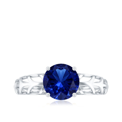 AAAA Quality Lab Created Blue Sapphire Solitaire Ring with Filigree Shank
