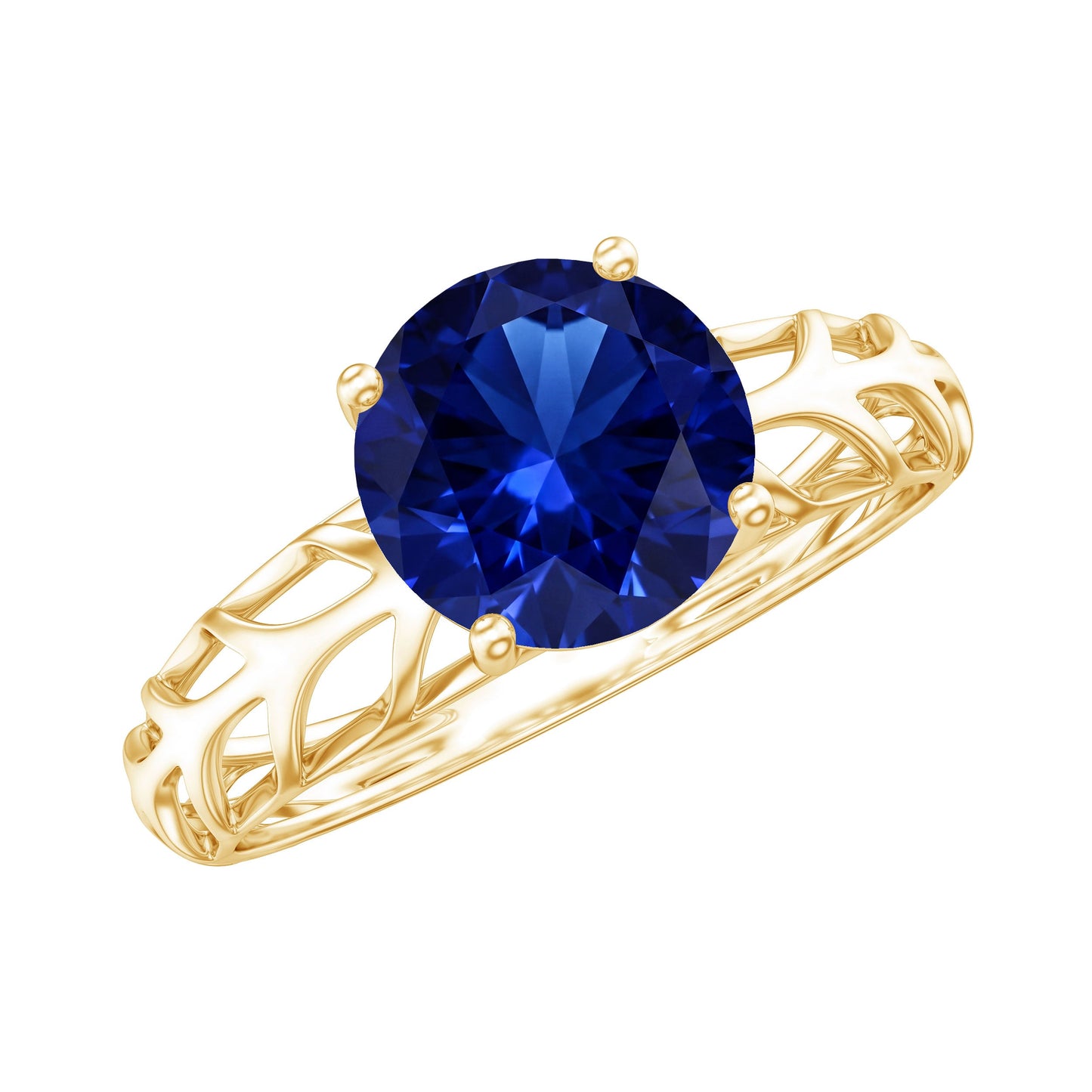 AAAA Quality Lab Created Blue Sapphire Solitaire Ring with Filigree Shank
