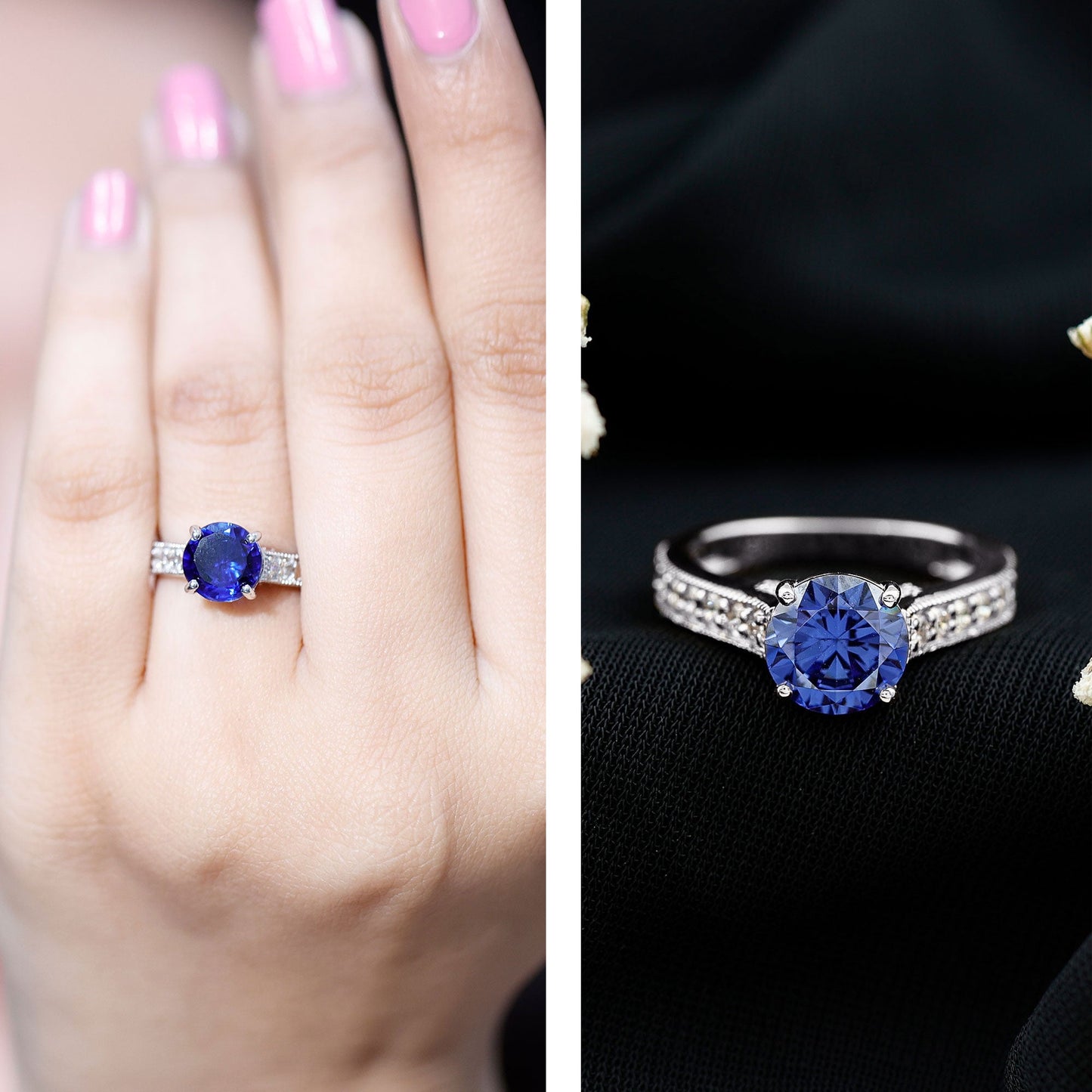 Certified 2.7 Carat Lab Grown Blue Sapphire Solitaire Engagement Ring with Diamond