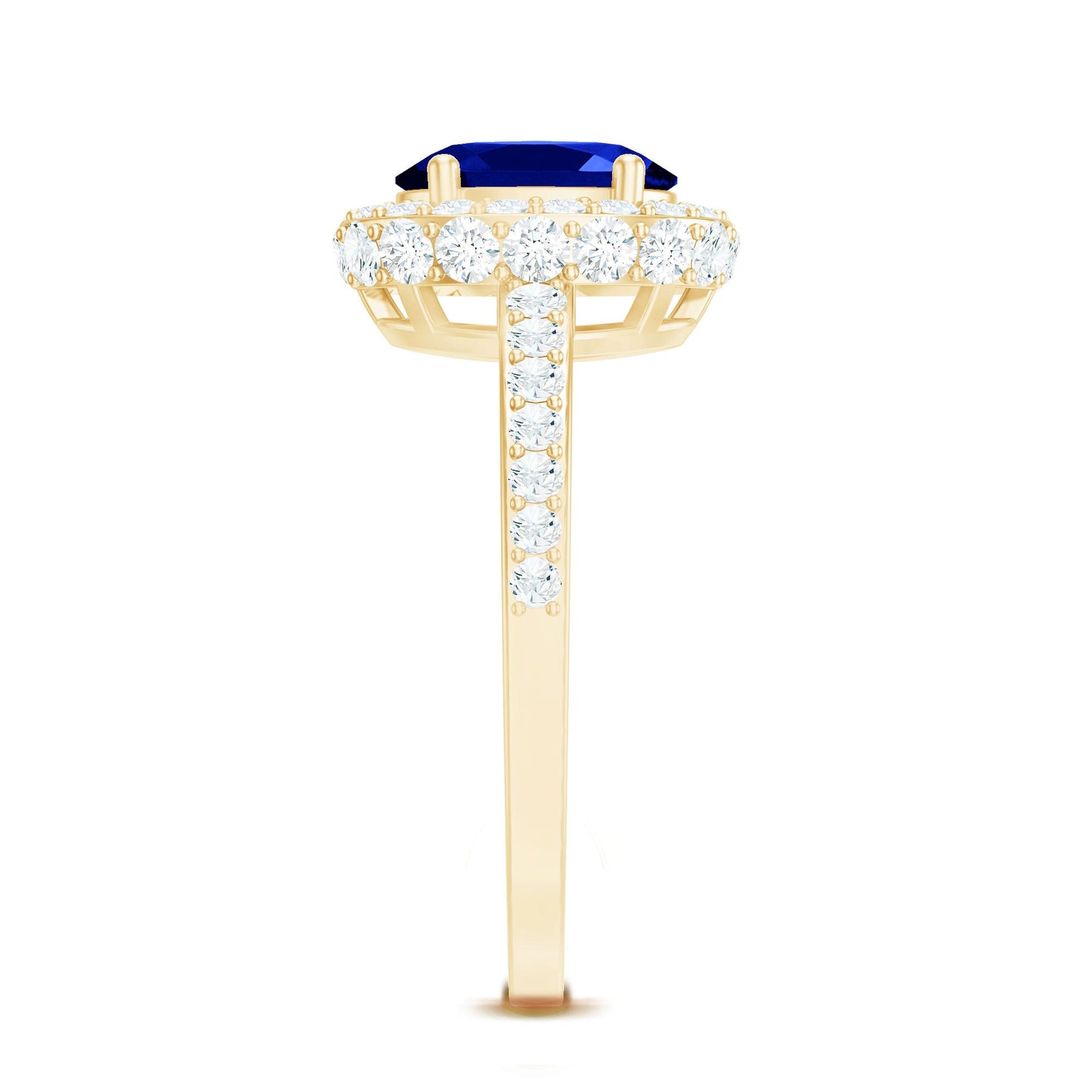 Certified 1.5 Carat Lab Grown Blue Sapphire Oval Engagement Ring with Diamond Halo