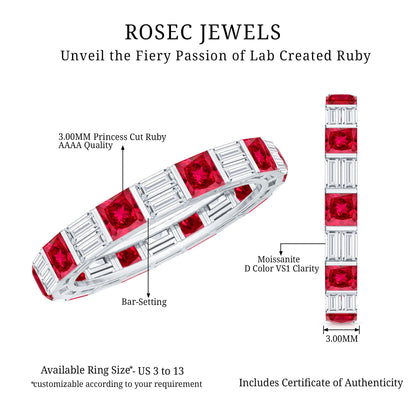 Princess Cut Lab Created Ruby And Moissanite Full Eternity Ring