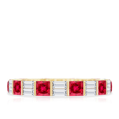 Princess Cut Lab Created Ruby And Moissanite Full Eternity Ring