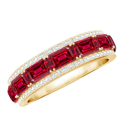 Emerald Cut Created Ruby and Diamond Half Eternity Band