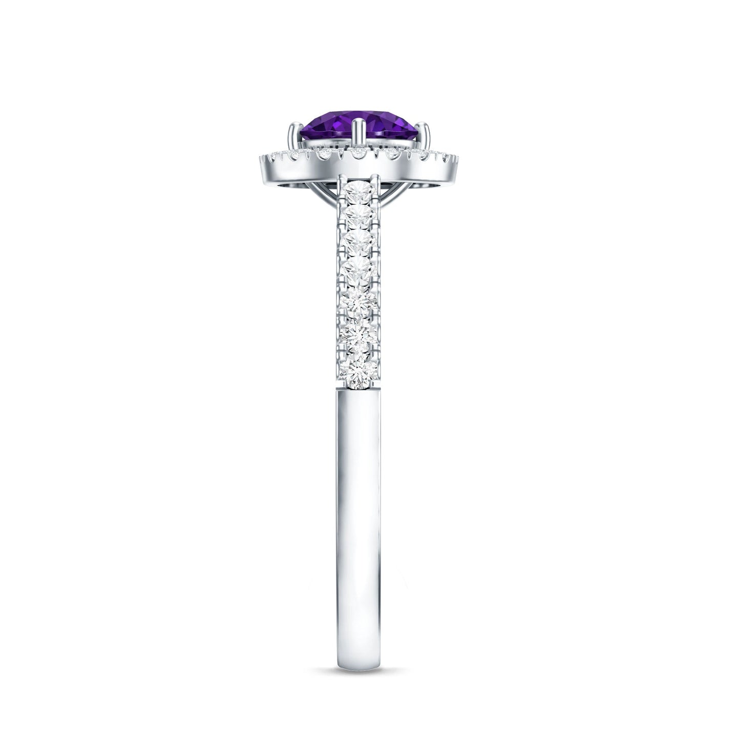 Real Amethyst Promise Ring with Diamond Halo