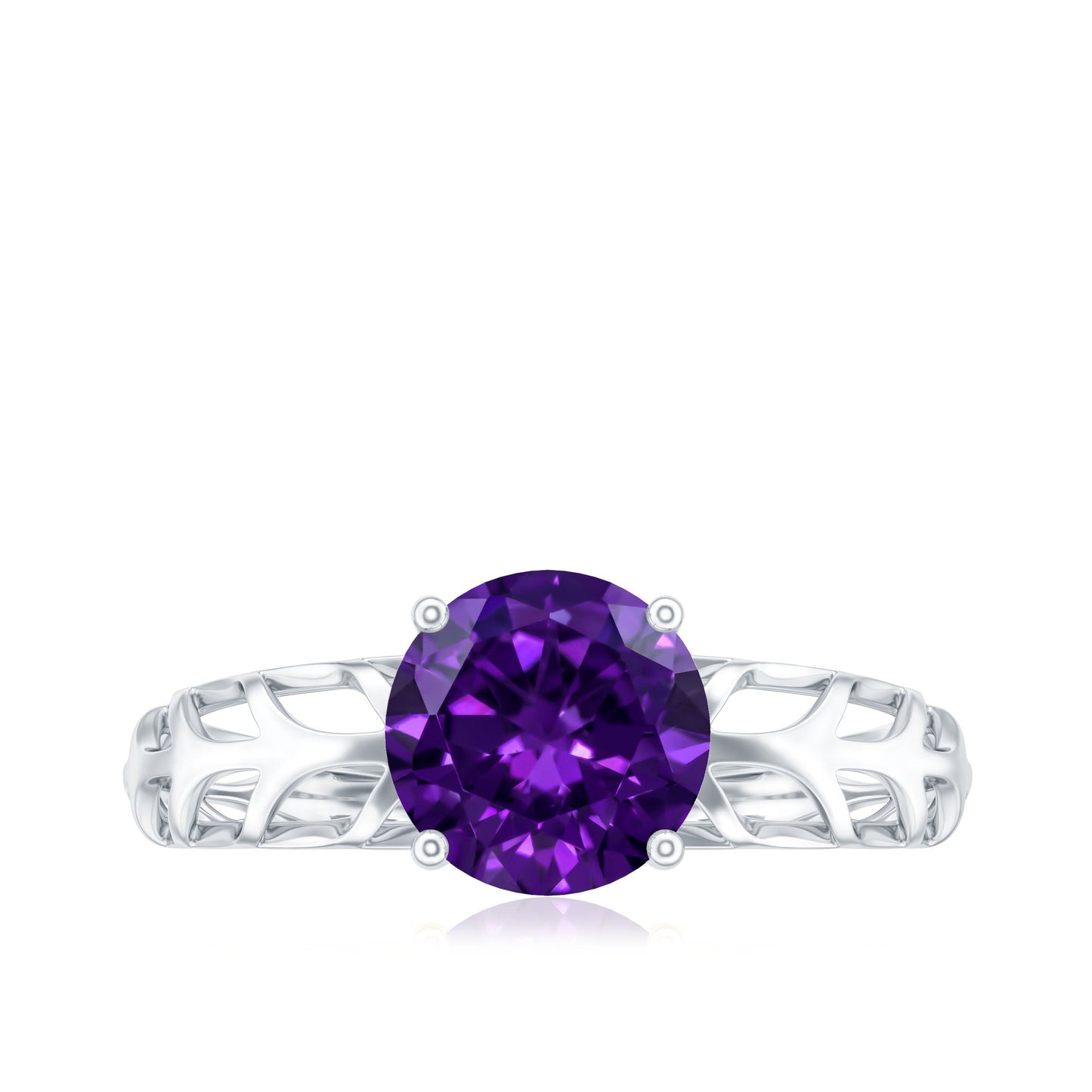 1.2 Carat Round Amethyst Solitaire Engagement Ring with Filigree Details