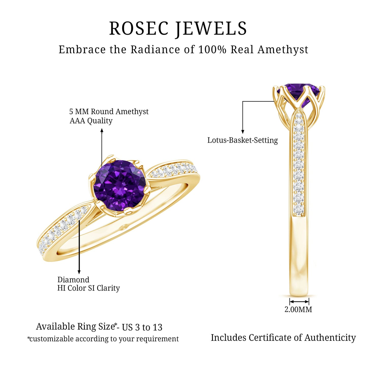 Minimal Amethyst Engagement Ring with Diamond