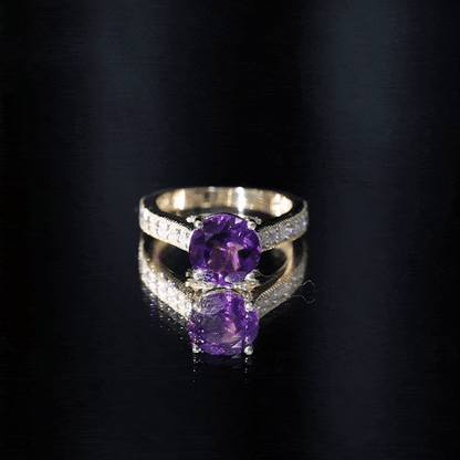 2 Carat Round Amethyst Solitaire Engagement Ring with Moissanite Side Stones