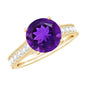 2 Carat Round Amethyst Solitaire Engagement Ring with Moissanite Side Stones