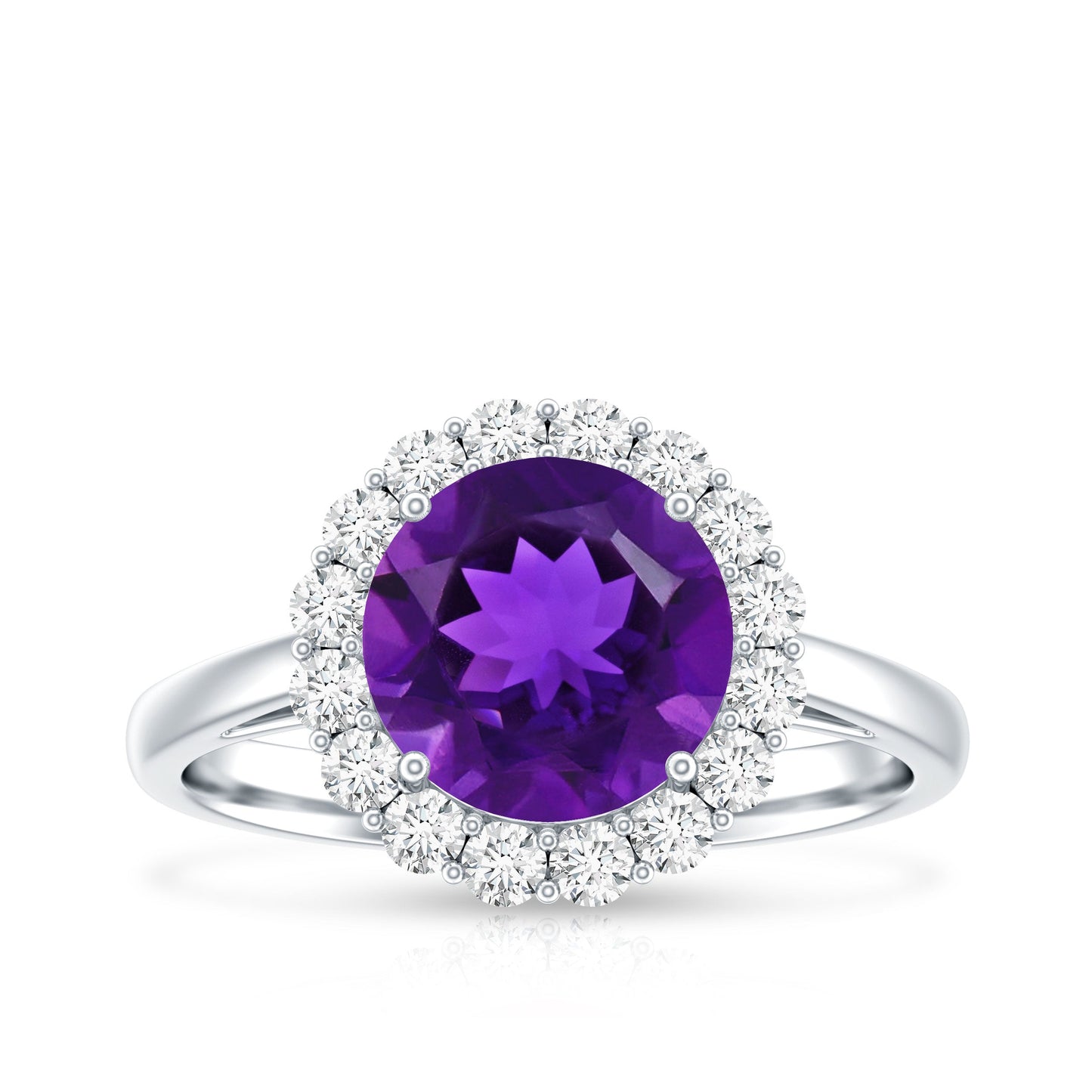 Certified Natural 2 Carat Amethyst Engagement Ring with Moissanite Halo