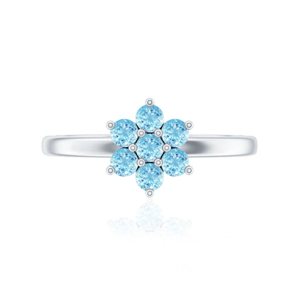 Real Aquamarine Flower Cluster Ring for Women