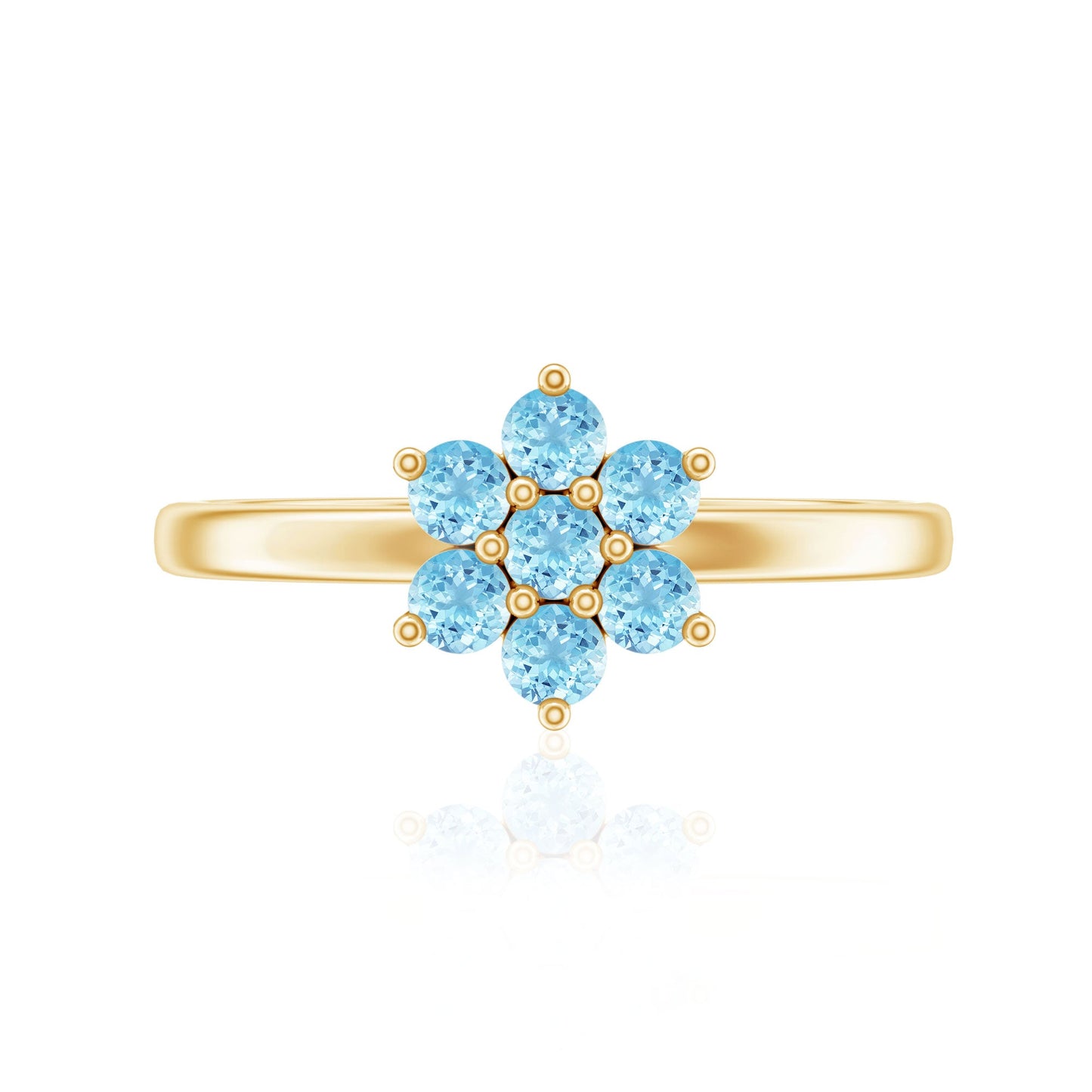 Real Aquamarine Flower Cluster Ring for Women