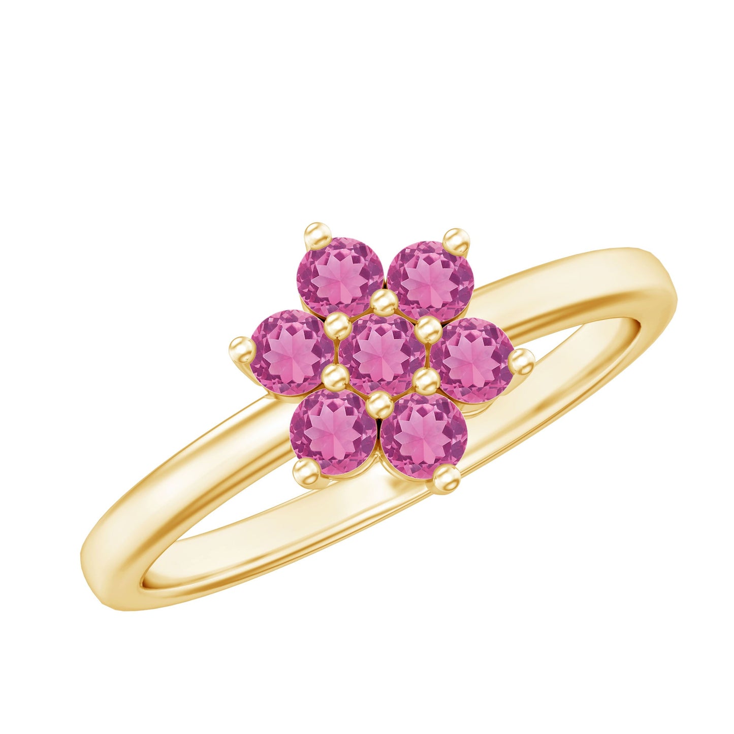 Real Pink Tourmaline Flower Cluster Ring