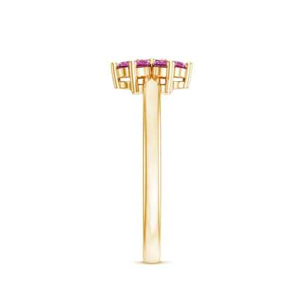 Real Pink Tourmaline Flower Cluster Ring