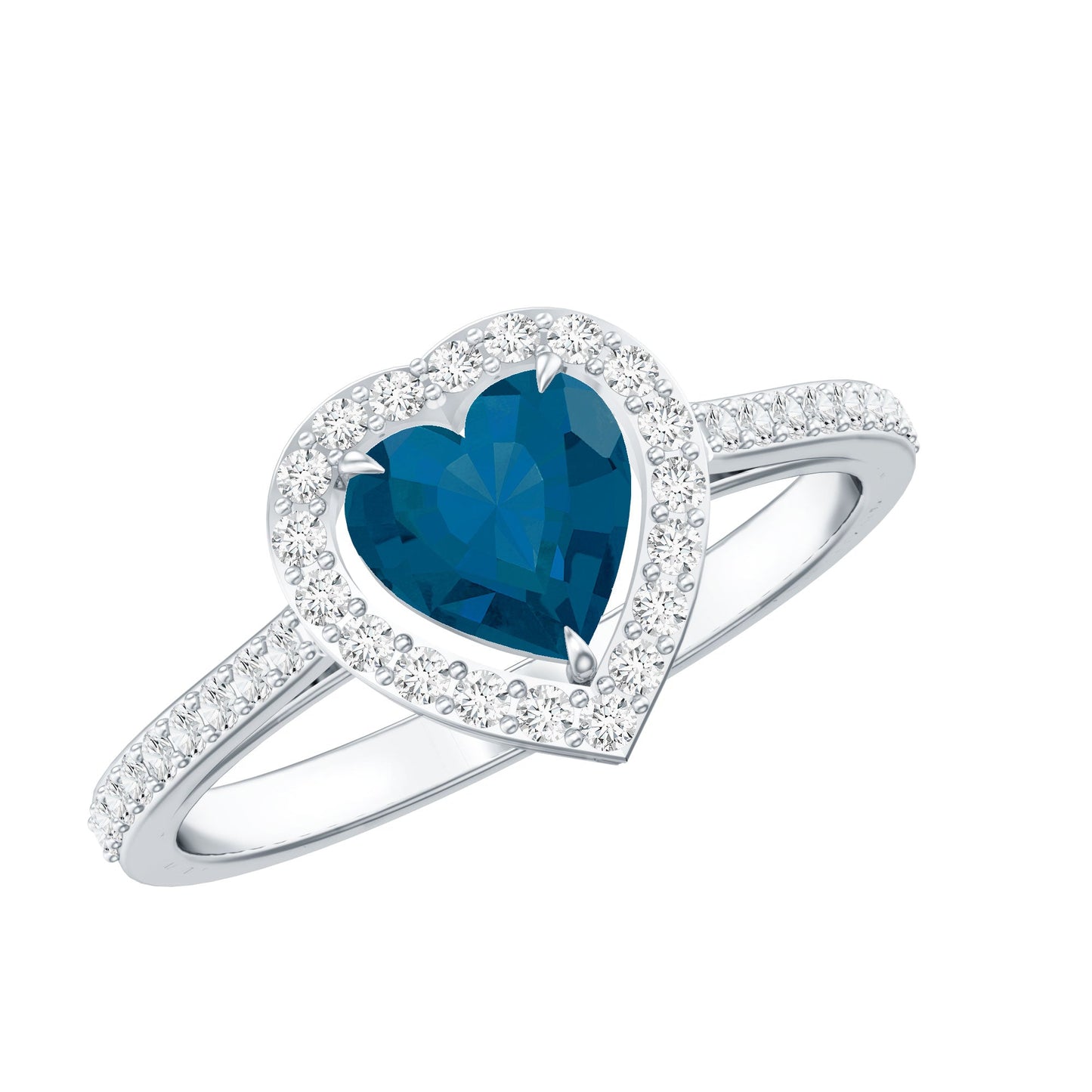Heart Shaped London Blue Topaz Engagement Ring with Diamond Halo