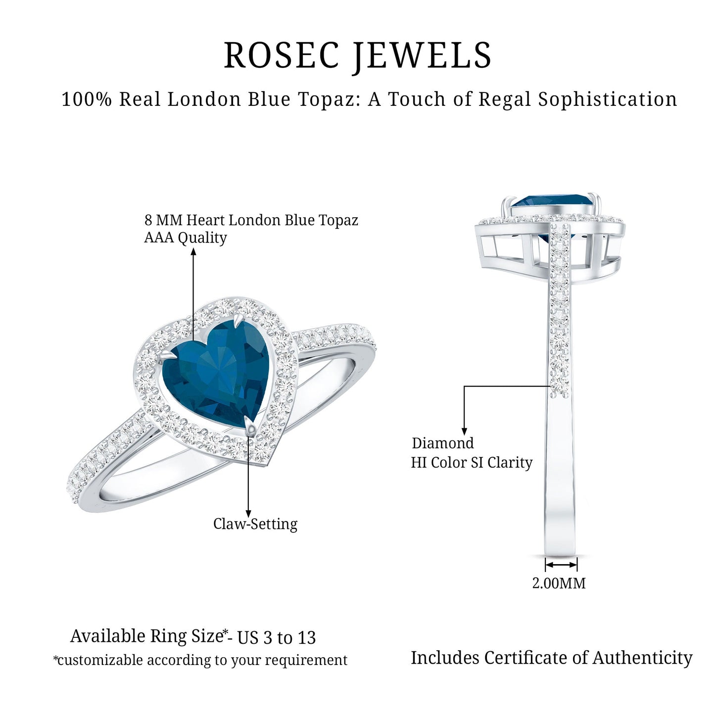 Heart Shaped London Blue Topaz Engagement Ring with Diamond Halo
