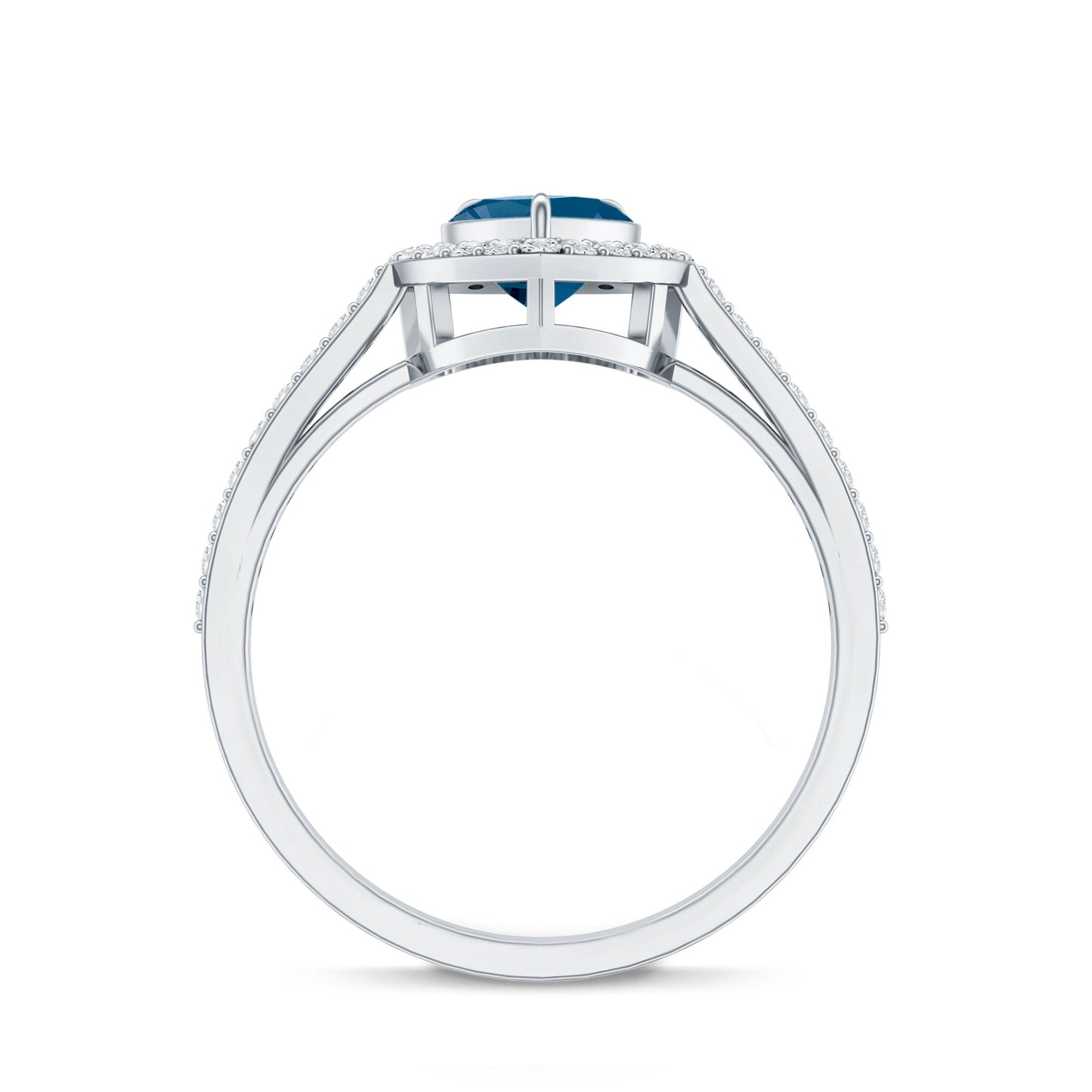 Heart Shaped London Blue Topaz Engagement Ring with Diamond Halo