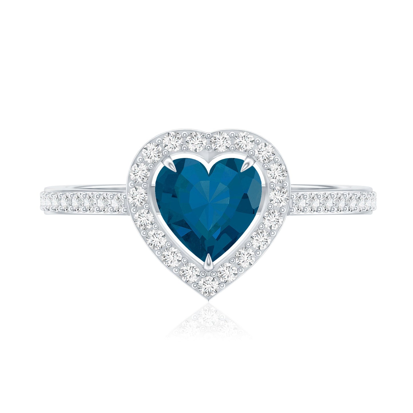 Heart Shaped London Blue Topaz Engagement Ring with Diamond Halo