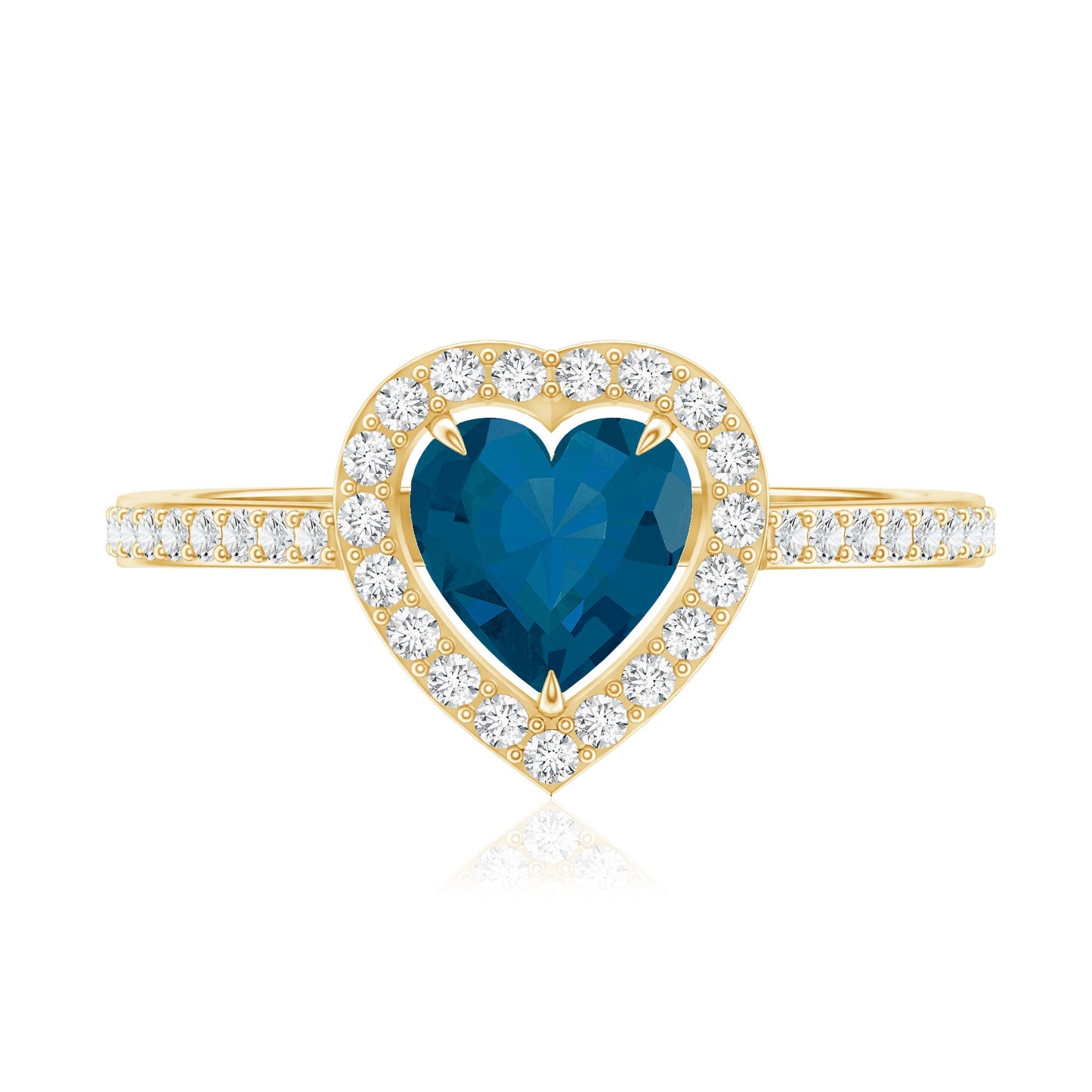 Heart Shaped London Blue Topaz Engagement Ring with Diamond Halo