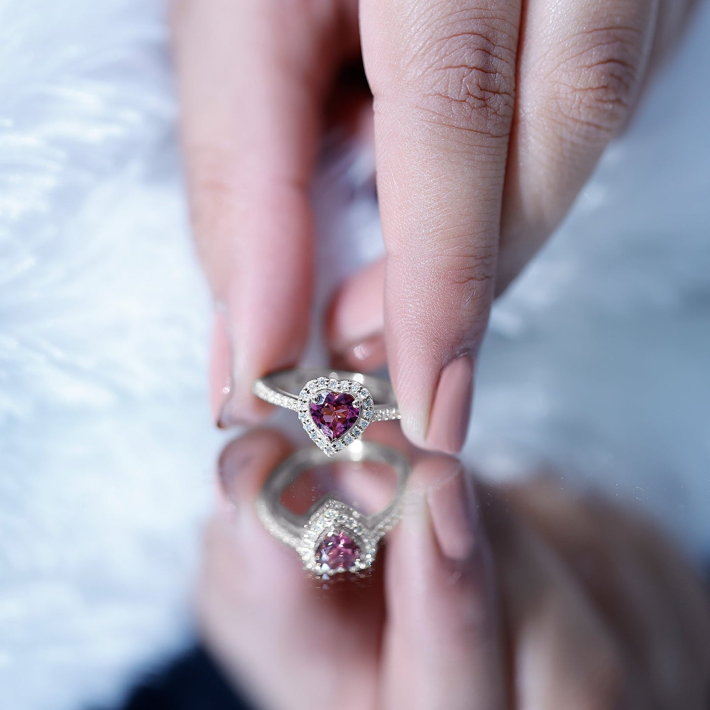 Heart Shape Pink Tourmaline Engagement Ring with Diamond Halo