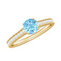 Certified Real Aquamarine Solitaire Ring with Diamond Side Stones
