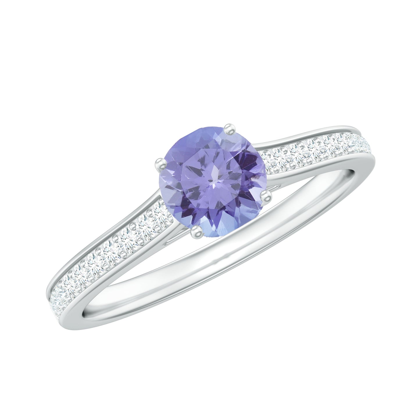 Natural Tanzanite Solitaire Engagement Ring with Diamond