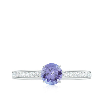 Natural Tanzanite Solitaire Engagement Ring with Diamond