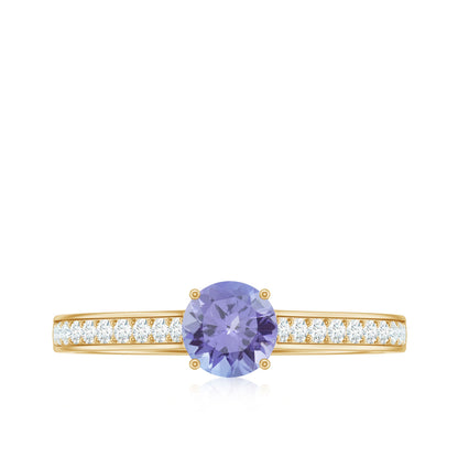 Natural Tanzanite Solitaire Engagement Ring with Diamond