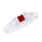 Art Deco Princess Cut Ruby Promise Ring with Diamond