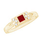 Art Deco Princess Cut Ruby Promise Ring with Diamond