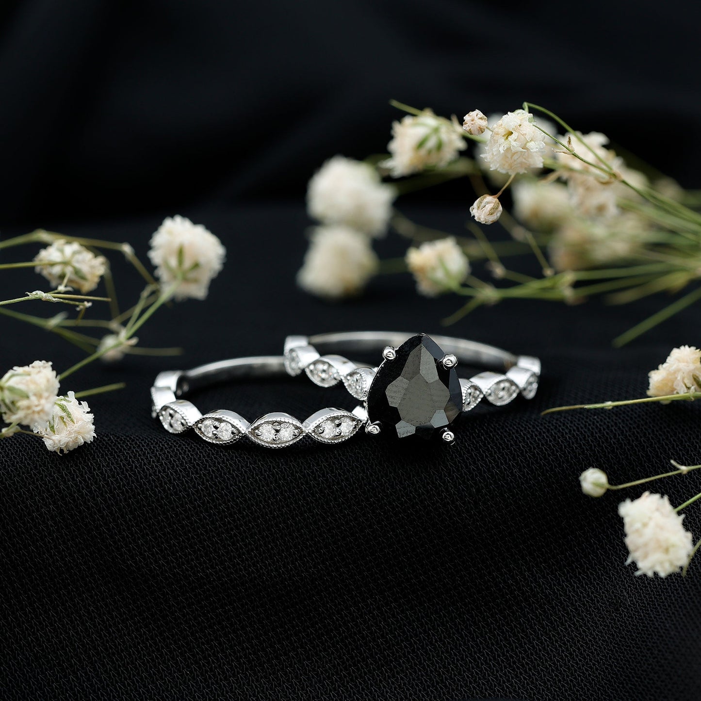 Certified 4.8 Carat Lab Grown Black Diamond Engagement Ring with Wedding Band