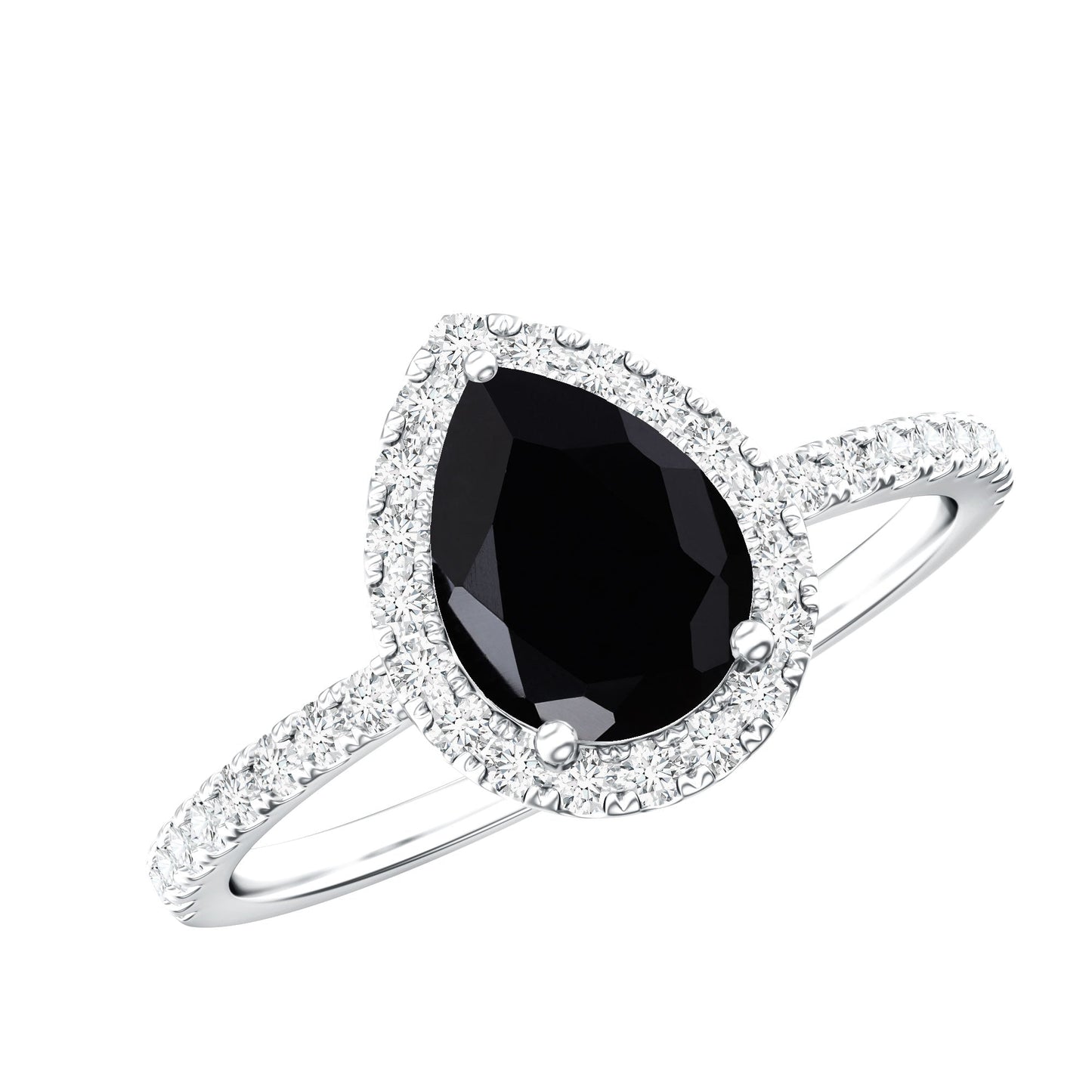 Certified 0.85 Carat Lab Grown Black Diamond Teardrop Engagement Ring with White Diamond