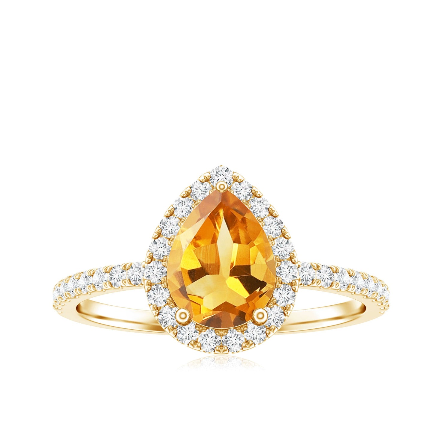 1 Carat Natural Pear Shape Citrine Engagement Ring with Diamond Halo